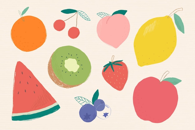 Conjunto de ilustração de frutas coloridas