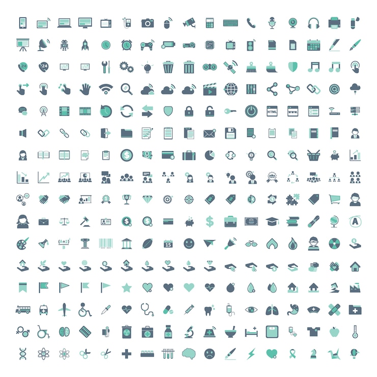 Vetor grátis conjunto de ilustração de ícones mistos isolado no fundo branco