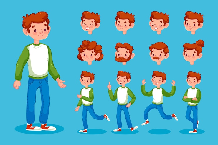 Vetor grátis conjunto de ilustração de poses de personagem masculino