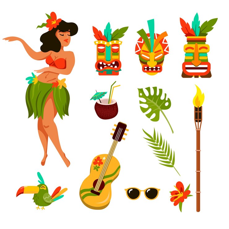Vetor grátis conjunto de ilustração de símbolos do havaí