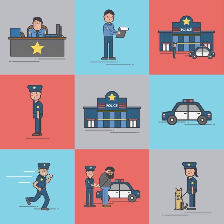 Vetor grátis conjunto de ilustração do vetor de polícia