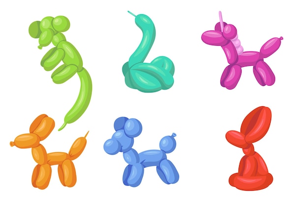 Conjunto de ilustração plana de animais de balão de hélio colorido criativo.