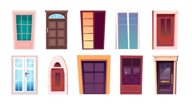 Conjunto de ilustração vetorial de desenhos animados da porta da frente da casa