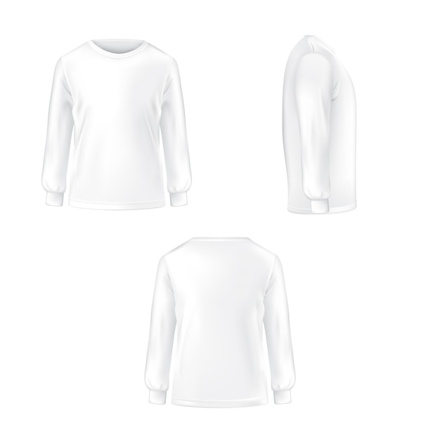 Conjunto de ilustração vetorial de uma camiseta branca com mangas compridas.