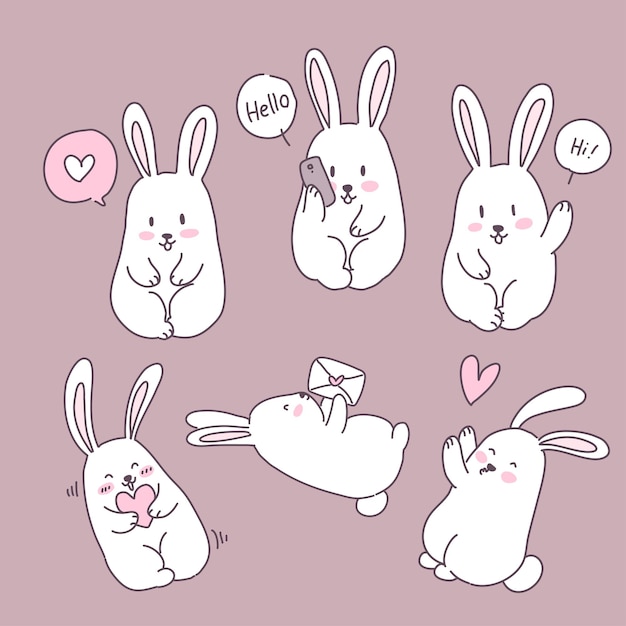 Conjunto de ilustrações de coelho apaixonado