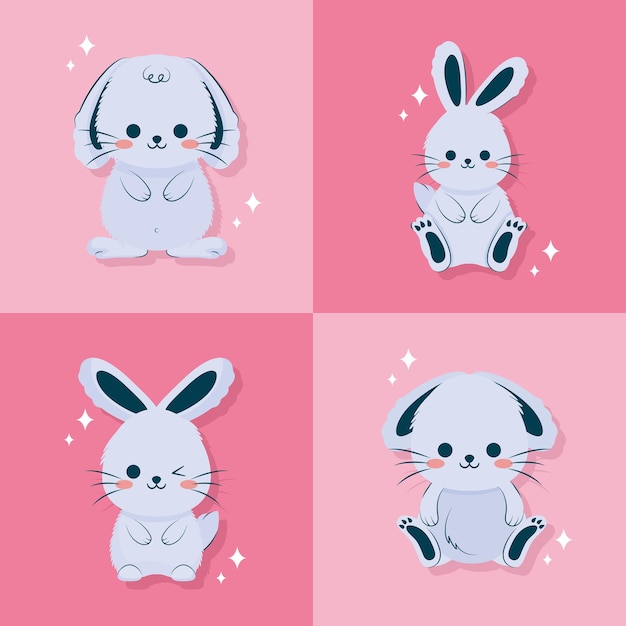 Vetor grátis conjunto de ilustrações de coelhos azuis