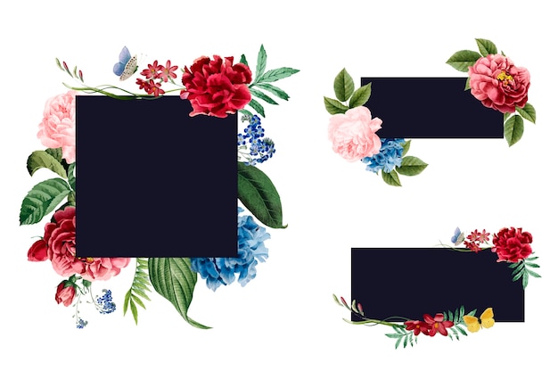 Vetor grátis conjunto de ilustrações de moldura floral