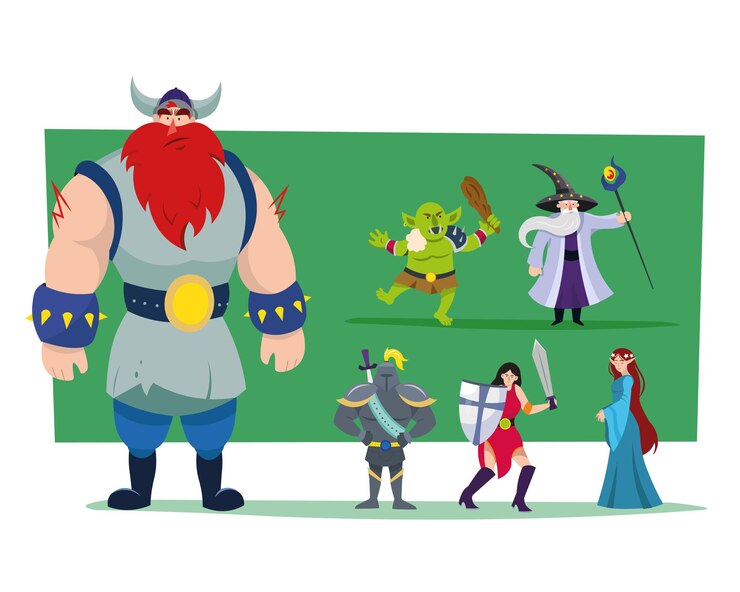 Vetor grátis conjunto de ilustrações de monstros e heróis de desenhos animados