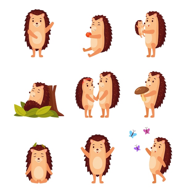 Vetor grátis conjunto de ilustrações de personagens ouriço