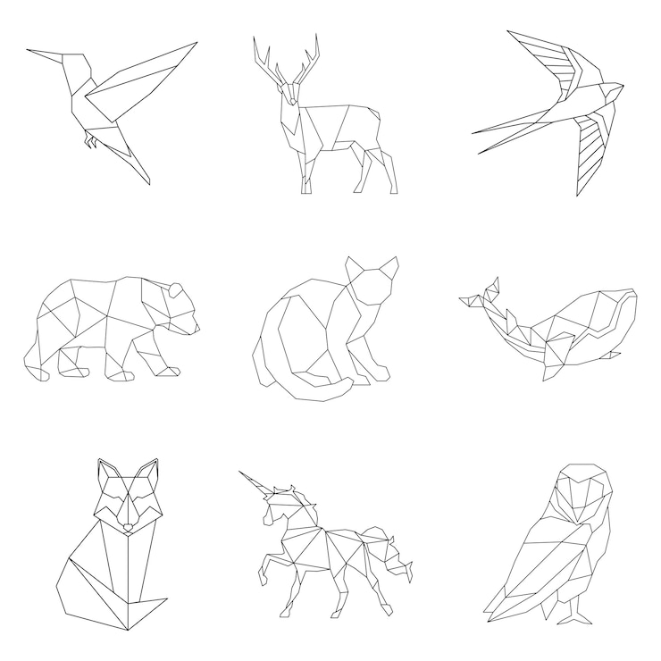 Vetor grátis conjunto de ilustrações lineares de animais