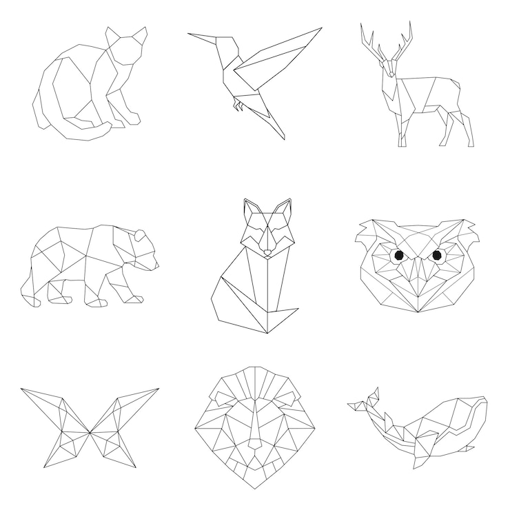 Vetor grátis conjunto de ilustrações lineares de animais