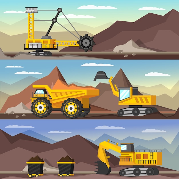 Vetor grátis conjunto de ilustrações ortogonais da indústria de mineração