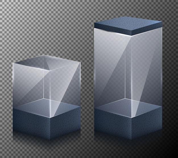 Conjunto de ilustrações vetoriais de cubos pequenos e grandes isolados em um fundo cinza.