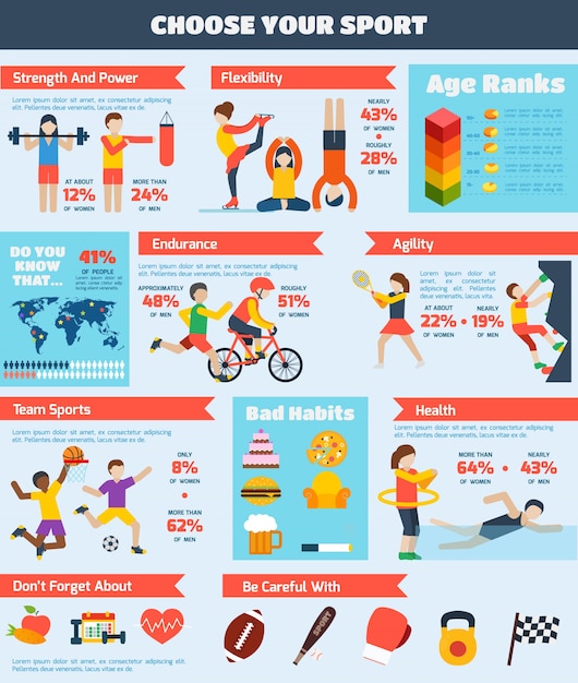 Vetor grátis conjunto de infografia de esportes