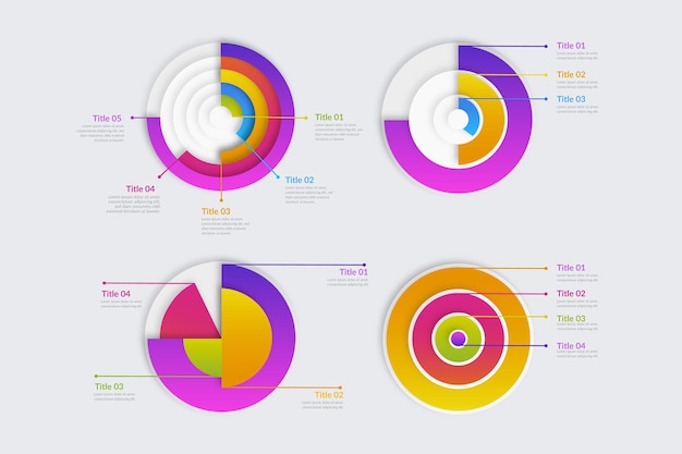 Conjunto de infográfico radial gradiente