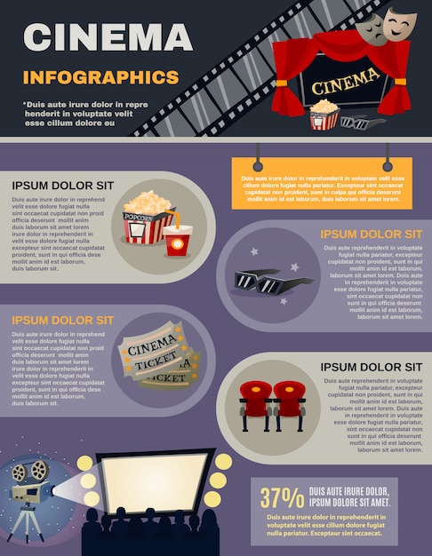 Vetor grátis conjunto de infográficos de cinema