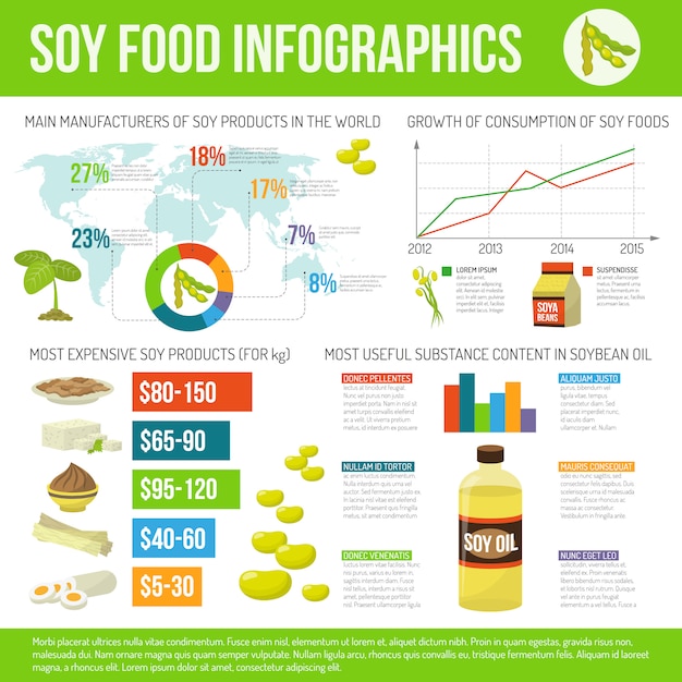 Conjunto de infográficos de comida de soja