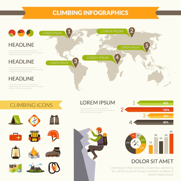 Vetor grátis conjunto de infográficos de escalada