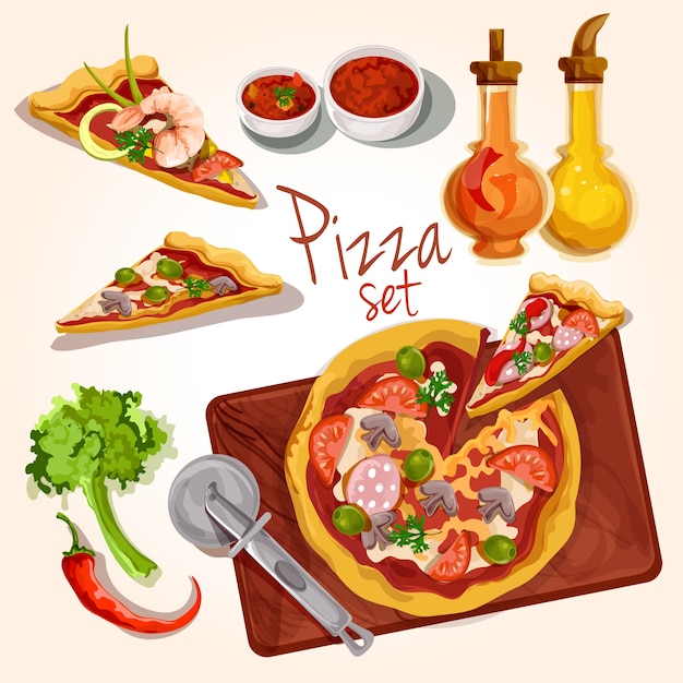 Conjunto de ingredientes de pizza