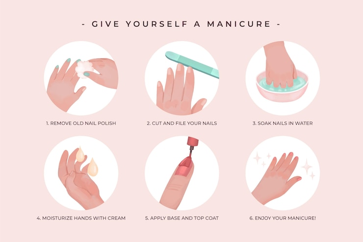 Vetor grátis conjunto de instruções de manicure desenhada