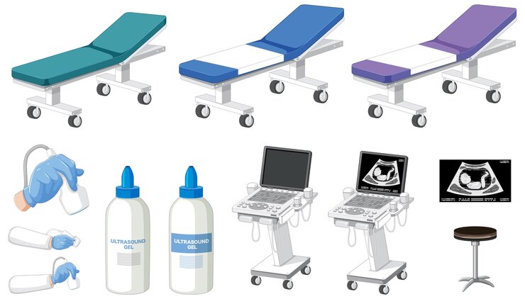 Vetor grátis conjunto de instrumentos médicos para ultrassom de gravidez