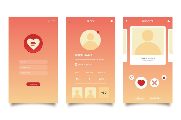 Vetor grátis conjunto de interface de aplicativo de namoro