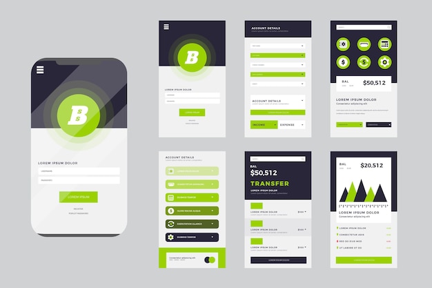 Vetor grátis conjunto de interfaces de aplicativos bancários