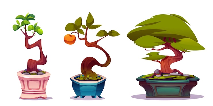 Vetor grátis conjunto de jardim de bonsai