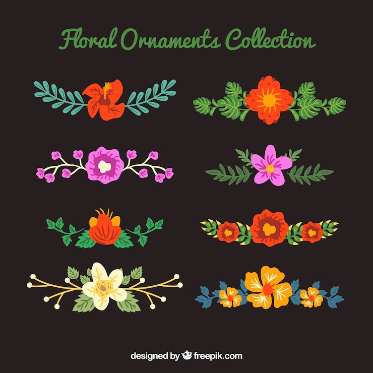 Vetor grátis conjunto de lindos ornamentos florais coloridos