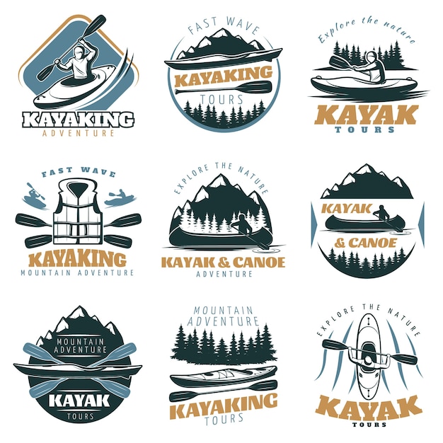Vetor grátis conjunto de logotipo de canoa caiaque