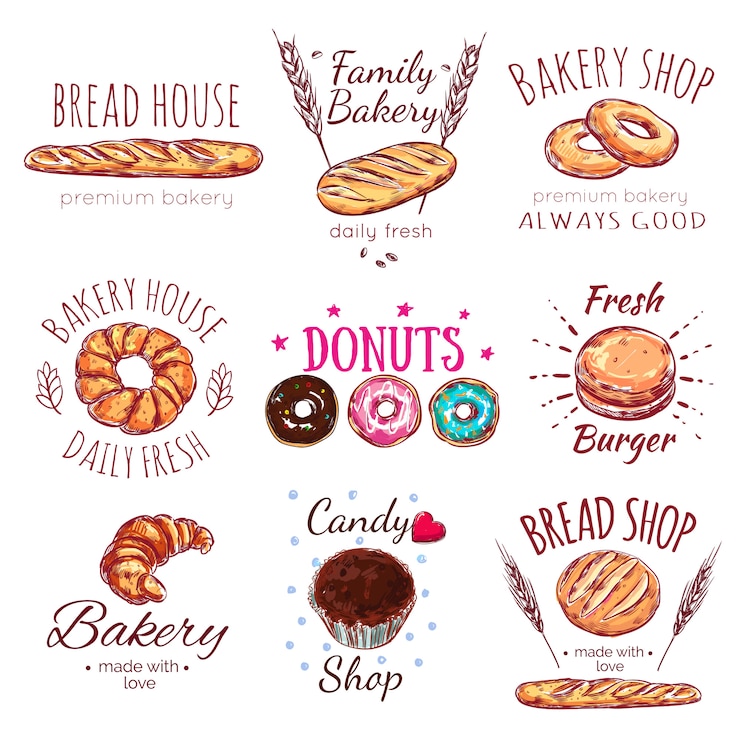 Vetor grátis conjunto de logotipo de casa de pão