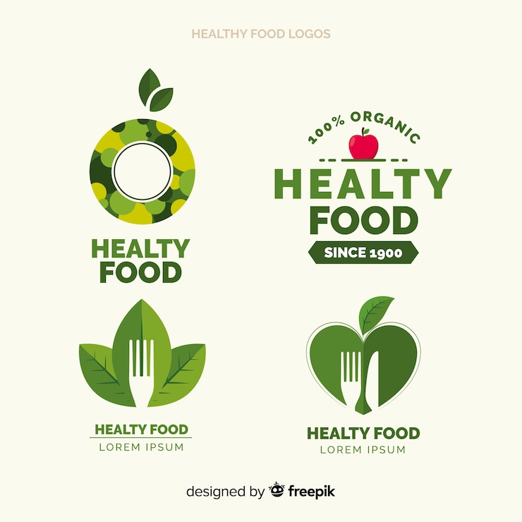 Vetor grátis conjunto de logotipo de comida saudável plana