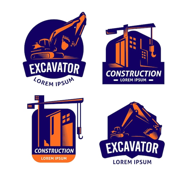 Conjunto de logotipo de construção e escavadeira