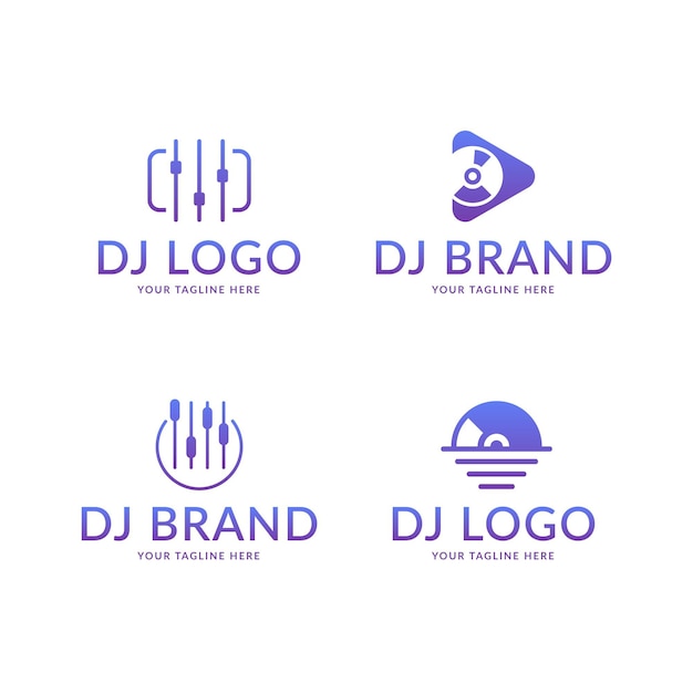 Vetor grátis conjunto de logotipo de dj em gradiente