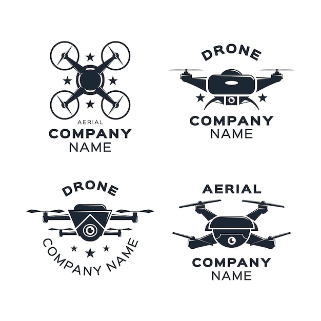 Vetor grátis conjunto de logotipo de drone de design plano