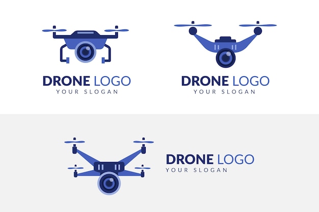 Vetor grátis conjunto de logotipo de drone plano