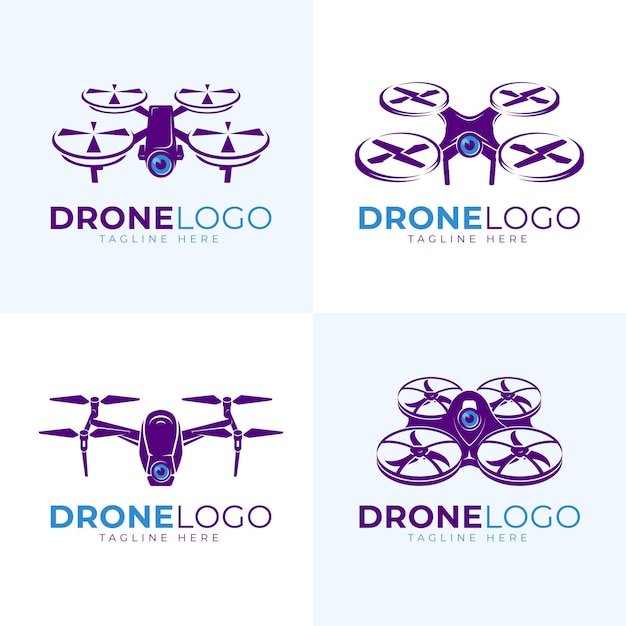 Vetor grátis conjunto de logotipo de drone plano