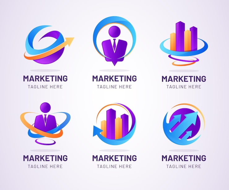 Vetor grátis conjunto de logotipo de marketing em gradiente