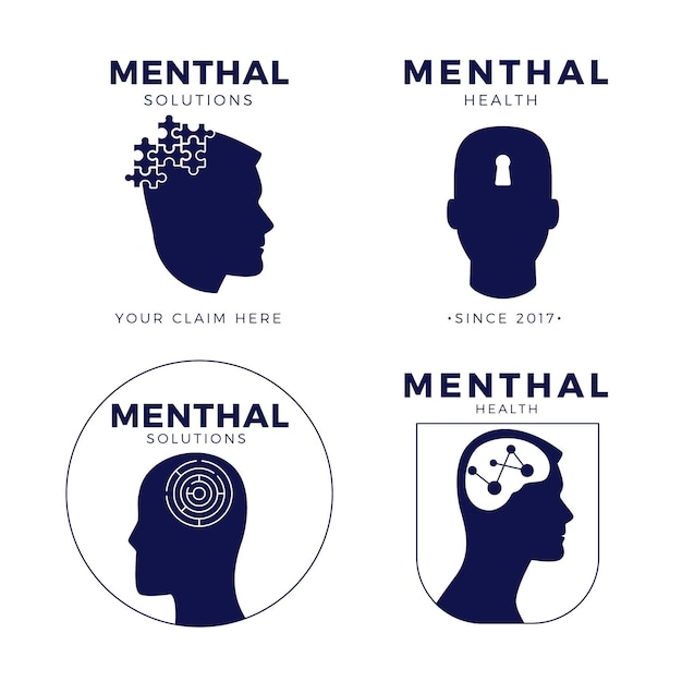 Vetor grátis conjunto de logotipo de saúde mental de design plano