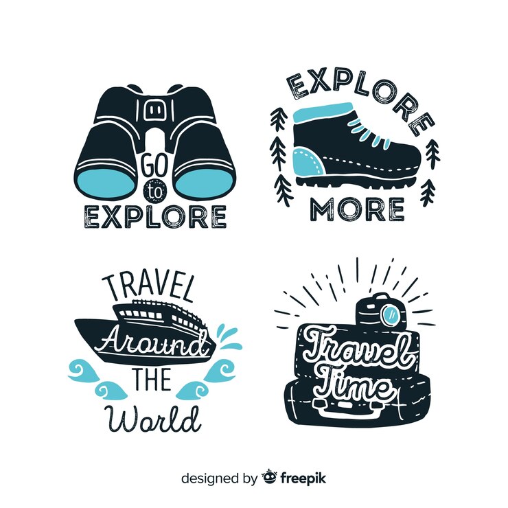 Vetor grátis conjunto de logotipo de viagem plana vintage