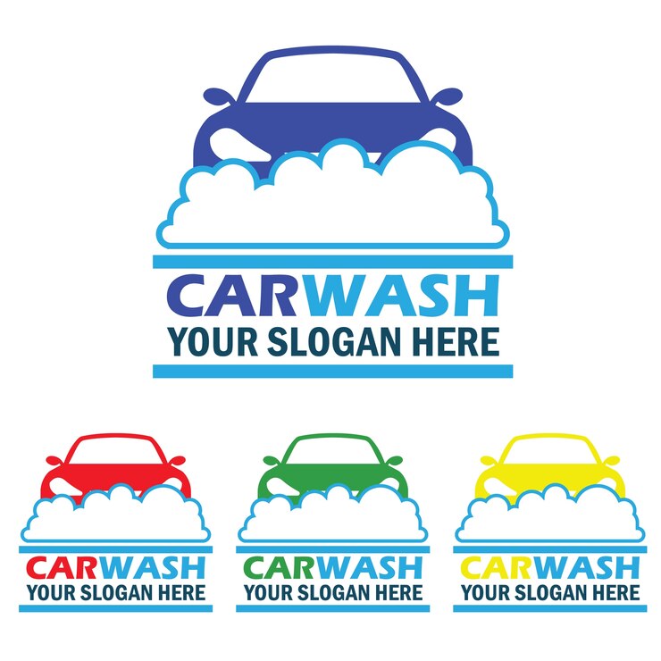 Vetor grátis conjunto de logotipo do serviço de lavagem de carros com espaço de texto para o seu slogan