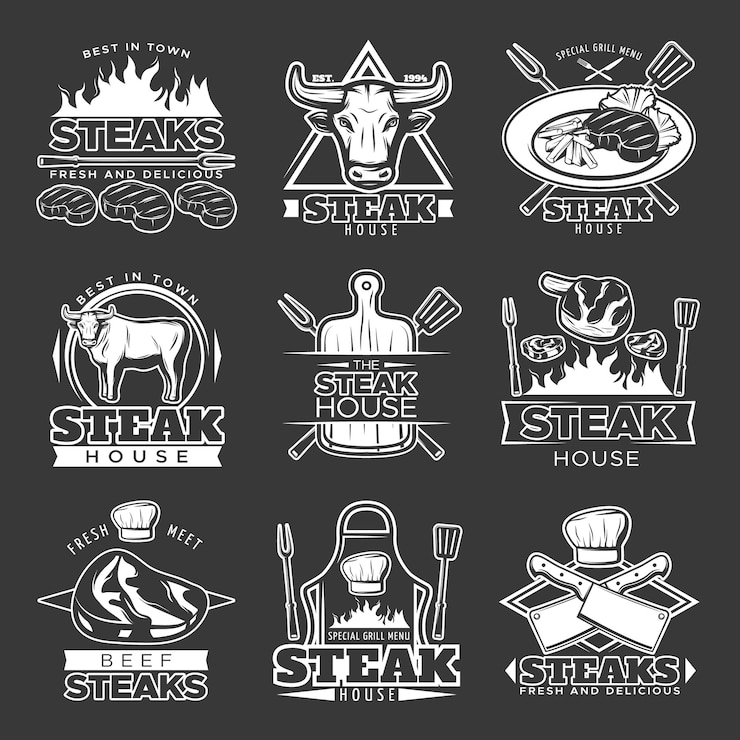 Vetor grátis conjunto de logotipo do white steak