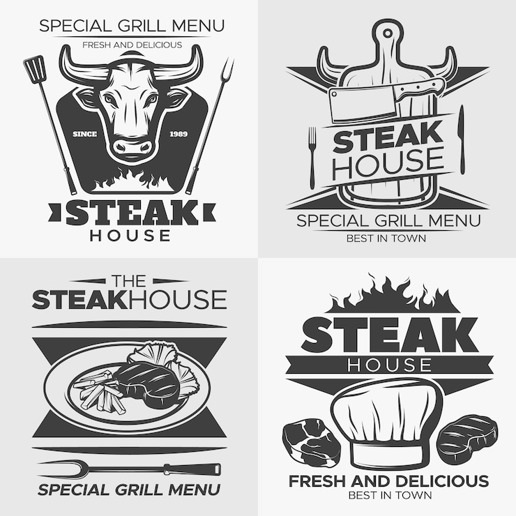 Vetor grátis conjunto de logotipo steak