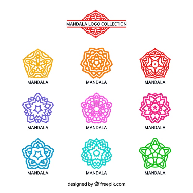 Vetor grátis conjunto de logotipos coloridos de mandala