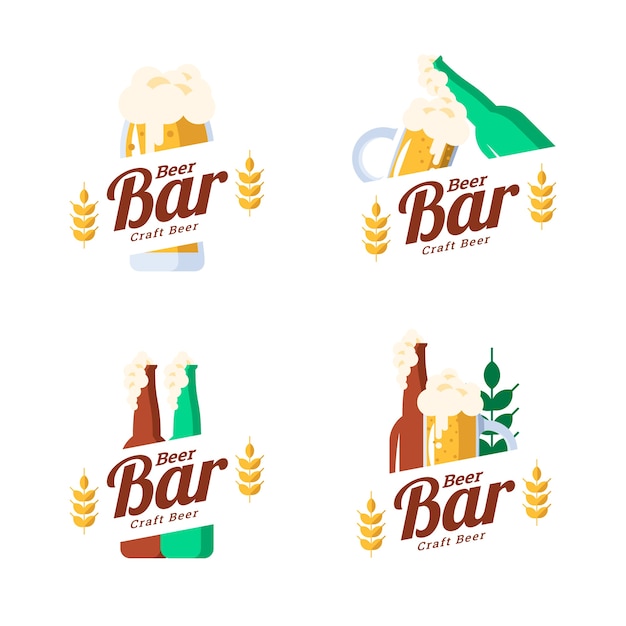 Vetor grátis conjunto de logotipos de barra de cerveja de design plano