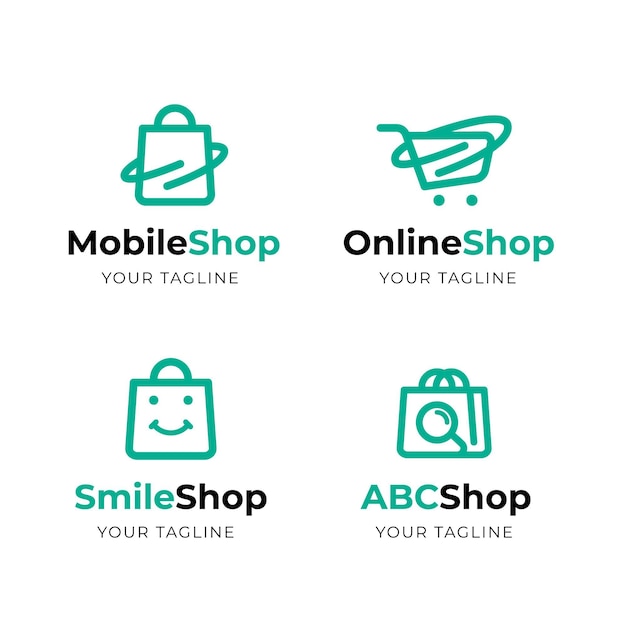 Conjunto de logotipos de e-commerce de design plano