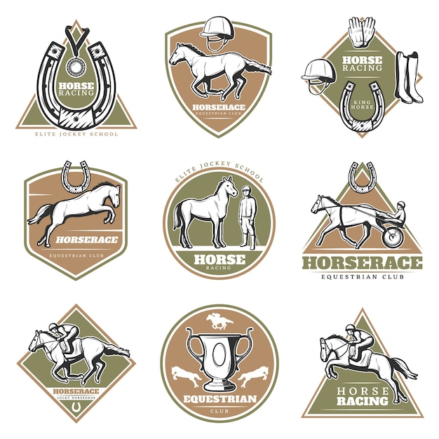 Vetor grátis conjunto de logotipos de esportes equestres coloridos