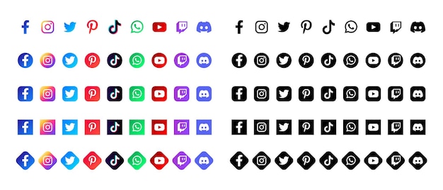 Conjunto de logotipos de mídia social atualizado e completo