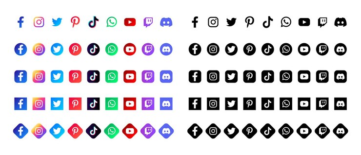 Vetor grátis conjunto de logotipos de mídia social atualizado e completo