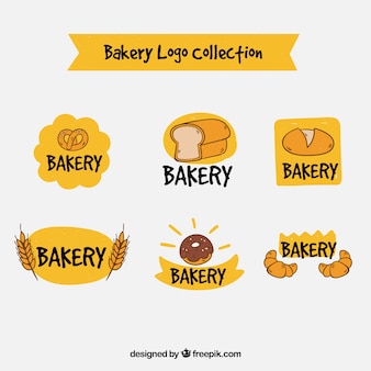 Conjunto de logotipos de padaria em estilo desenhado a mão